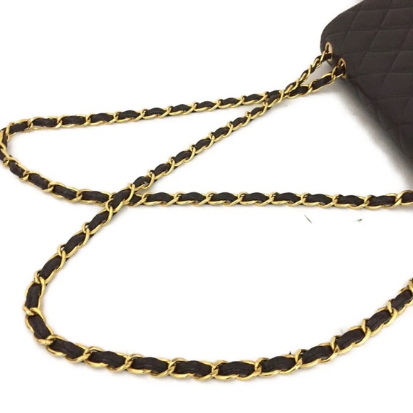 CHANEL Classic Black Leather Jumbo 30 / 24k Gold Chain Flap Bag +Card/Duster + - Picture 8 of 12